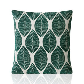 Bliss Luxury Leaf Chenille Cushion Green 45cm x 45cm