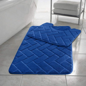 Block Bricks Bath Mat Set Non Slip Pedestal Set Extra Absorbent 100% Memory Foam Bathroom Toilet Mat Rug Set