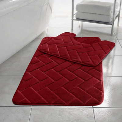 Red Pedestals Mats Rugs Bathroom Non Slip Rubber Backing