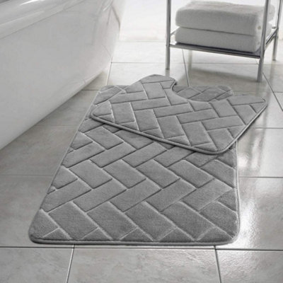 Block Bricks Bath Mat Set Non Slip Pedestal Set Extra Absorbent 100% Memory Foam Bathroom Toilet Mat Rug Set