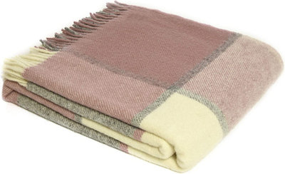 Block Check Charcoal & Dusky Pink 100% Wool Throw