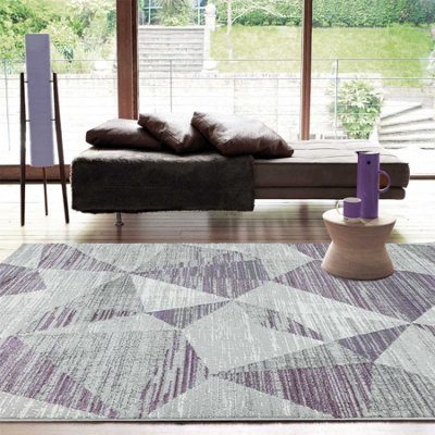Block Heather Chequered Geometric Modern Easy to Clean Rug for Living ...