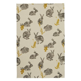 Block Print Rabbits Animal Print 100% Cotton Tea Towel