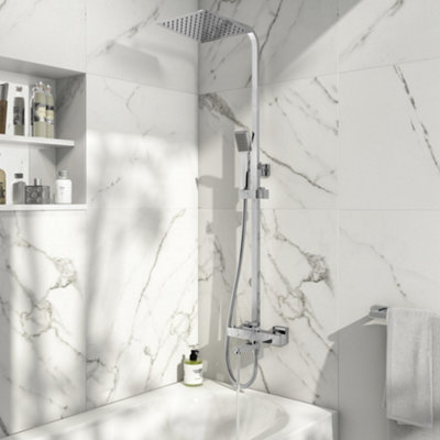 Block Square Rigid Riser Shower with Bath Filler Thermostatic ts8 Price Comparisons | Compare The Build