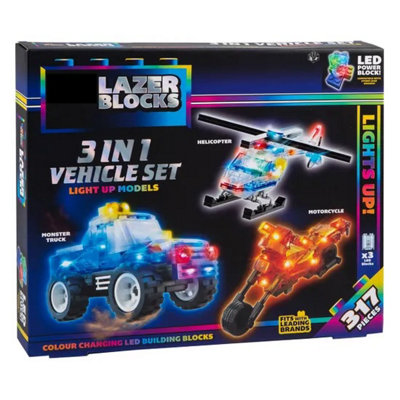Block Tech Lazer Blocks 3 In 1 Light Up Vehicle Set