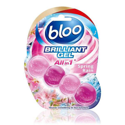 Bloo Brilliant Gel All in 1 Toilet Rim Block Cleaner Spring Rain 42g - Pack of 3