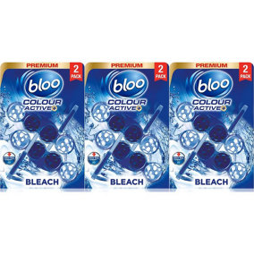Bloo Colour Active Toilet Rim Block, Bleach, Twin Pack, 2 x 50g (Pack of 3)