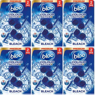 Bloo Colour Active Toilet Rim Block, Bleach, Twin Pack, 2 x 50g (Pack of 6)