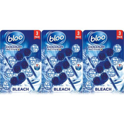 Bloo Colour Active Toilet Rim Block Blue Bleach Anti-Limescale 150gm x 3