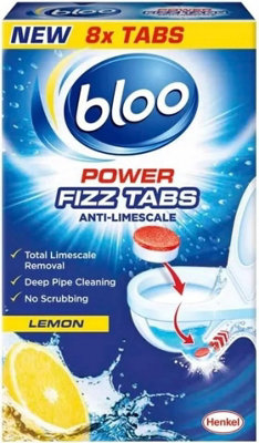 Bloo Power Toilet Fizz Tabs Anti Limescale Lemon 8 Tabs