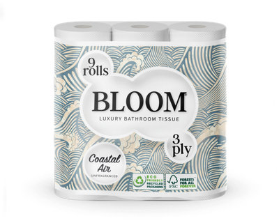 Bloom 3ply Toilet Roll Coastal Air white 5x9rolls