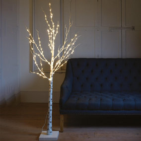Bloom 6ft Silver Birch Tree with LED Lights - Mains Operated Christmas Decoration with Warm White LEDs - Measures H180cm