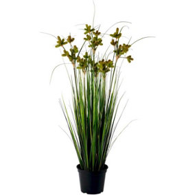 Bloom Artificial 3ft Potted Grass - Faux Fake Realistic Onion Grass Plant in Black Plastic Pot - Measures H90cm
