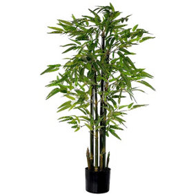 Bloom Artificial 4ft Potted Bamboo Tree in Black Plastic Pot - Faux Fake Realistic Green Houseplant - H122cm x W80cm
