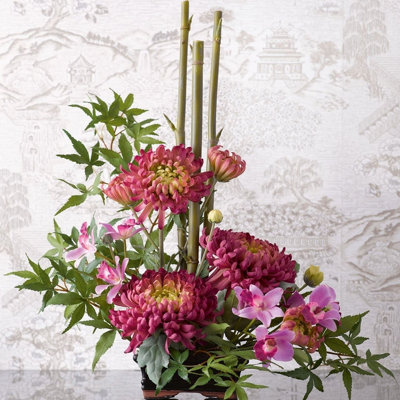 Bloom Artificial Chrysanthemum Orchid Flower Arrangement in Pot - Faux Fake  Realistic Pink Floral Home Decoration - H55cm x W43cm