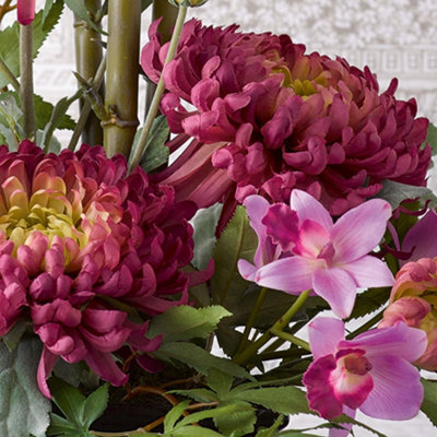 Bloom Artificial Chrysanthemum Orchid Flower Arrangement in Pot - Faux Fake  Realistic Pink Floral Home Decoration - H55cm x W43cm
