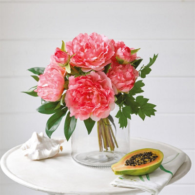 Bloom Artificial Coral Peony Bouquet Faux Fake Silk Flower Indoor