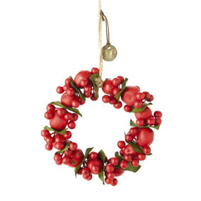 Bloom Artificial Fezziwig Hoop Round Autumn Wreath - Faux Foliage, Apple & Berry Wall, Door, Table Decoration - 13cm Diameter