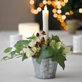 Bloom Artificial Flower Christmas Carol LED Candle Holder - Faux Fake Realistic Floral Centrepiece Home Decoration - H30cm
