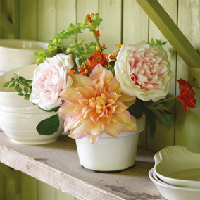 Bloom Artificial Flower Farm Arrangement in Vase - Faux Fake Realistic Floral Centrepiece Home Decoration - H29cm x W26cm