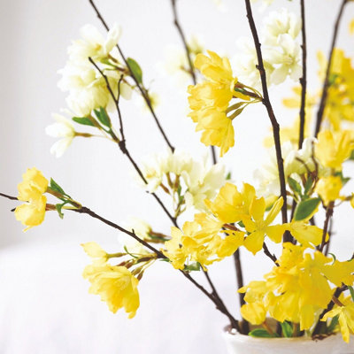 Bloom Artificial Forsythia Bouquet Faux Fake Realistic Yellow Flower Stem Arrangement H76 x W25cm Vase Not