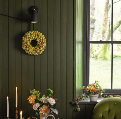 Bloom Artificial Golden Aurora Round Autumn Wreath - Faux Fake Flower Wall, Door, Table Decoration - 35cm Diameter