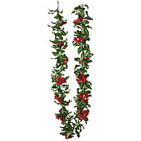 Bloom Artificial Holly & Berry Garland - Indoor Home Mantelpiece, Door Frame, Bannister, Table Festive Decoration, Measures L175cm