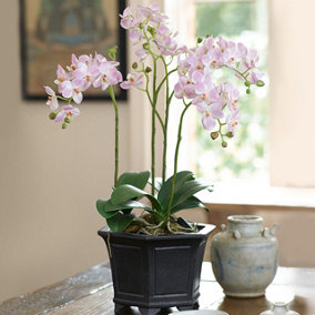 Bloom Artificial Madame Butterfly Orchid - Faux Fake Realistic Pink Houseplant, Floral Home Decoration, Pot Included