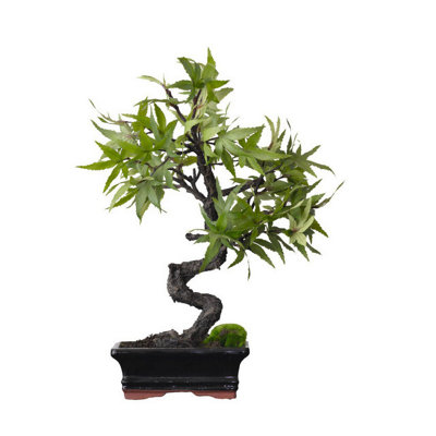 Bloom Artificial Maple Leaf Bonsai Tree - Faux Fake Realistic Green Indoor Japanese Oriental Style Houseplant in Ceramic Pot