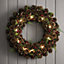 Bloom Artificial Painswick LED Wreath with Faux Foliage, Pinecones & Berries - Home Wall Door or Table Decoration - 50cm Diameter