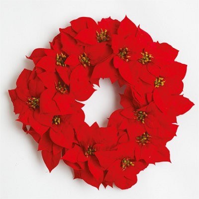 Bloom Artificial Poinsettia Round Wreath - Red Faux Fake Foliage Home Wall, Door, Table Decoration - Measures 58cm Diameter Price Comparisons | Compare The Build