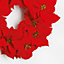 Bloom Artificial Poinsettia Round Wreath - Red Faux Fake Foliage Home Wall, Door, Table Decoration - Measures 58cm Diameter