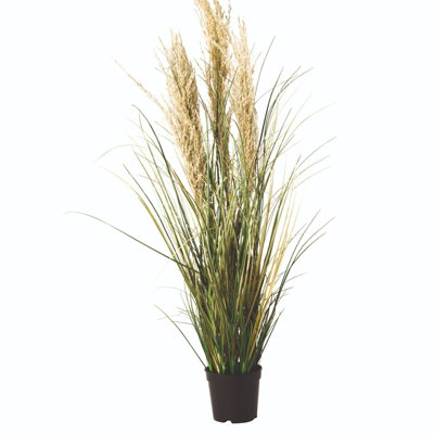 Bloom Artificial Prairie Grass in Black Nursery Pot - Faux Fake Realistic Green Plant with Feathery Stems - Measures H84cm