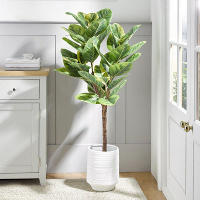 Bloom Artificial Rubber Tree Plant in Black Pot - Faux Fake Tall Green  Houseplant, Indoor Home Floral Decoration - Measures H120cm