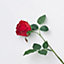 Bloom Artificial Single Half Open Red Rose Stem - Faux Fake Lifelike Realistic Flower Indoor Home Decoration - Measures L60cm