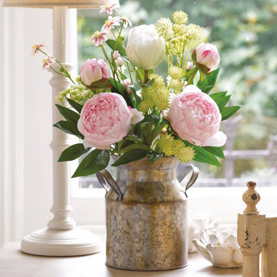 Faux Pink Peony Arrangement in Small Vase