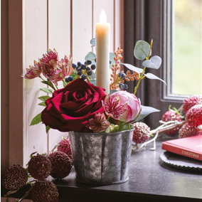 Bloom Artificial Tithe Flower Arrangement LED Candle Holder - Faux Realistic Floral Centrepiece Home Decoration - H20cm x W18cm