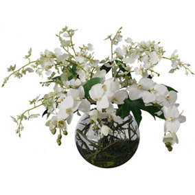 Bloom Artificial White Camellia Aphrodite Orchid Flower Arrangement In Vase - H56cm x W78cm