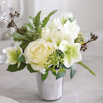 White fake flower sales arrangements