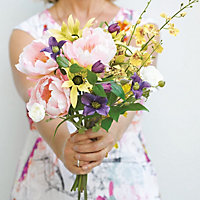 Bloom Artificial Wild Sophisticated Bouquet - Colourful Faux Flower Stem Arrangement - Measures H40cm x W20cm, Vase Not Included