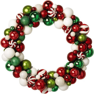 Bloom Coloured Bauble Wreath - Home Wall, Door, Mantelpiece, Table Christmas Decoration with Hanging Loop - 57cm Diameter Price Comparisons | Compare The Build