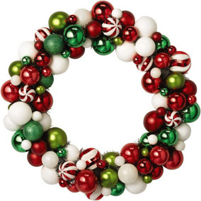 Bloom Coloured Bauble Wreath - Home Wall, Door, Mantelpiece, Table Christmas Decoration with Hanging Loop - 57cm Diameter