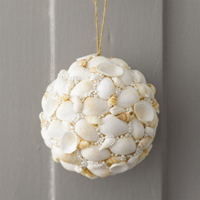 Bloom Large Seashell Ball - Decorative White Hanging Wall Ornament Decoration - Measures 12cm Diameter