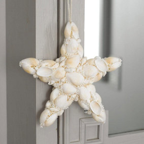Bloom Seashell Star Decoration - White Natural Sea Shell Indoor Home Bedroom Bathroom Decorative Hanging Ornament - 18cm Diameter
