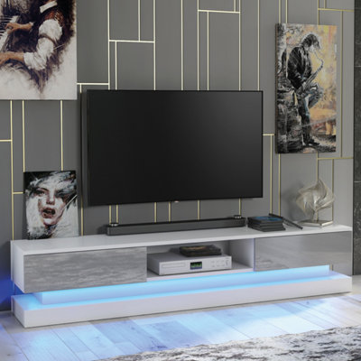 Bloom TV Unit 180cm White & Grey with High Gloss Doors and LED Lighting ...