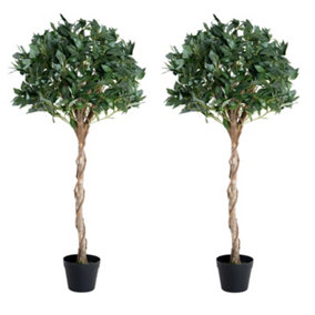 Blooming Artificial - 120cm / 4ft Green Fake Bay Laurel Tree (Pair) Topiary - Outdoor Use - Pack of 2