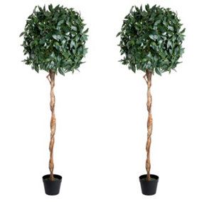 Blooming Artificial - 180cm / 6ft Green Artificial Bay Laurel Tree (Pair) Topiary - Outdoor Use - Pack of 2