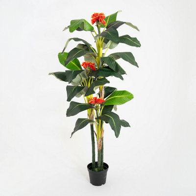 Blooming Artificial - 190cm / 6.25ft Green / Red Fake Banana Tree