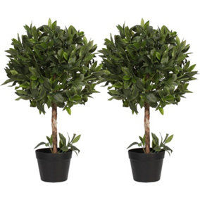 Blooming Artificial 2.2ft / 70cm Green Artifical Bay Bush Ball  - Bay Fake Topiary Tree - Pack of 2