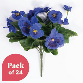 Blooming Artificial - 28cm / 1ft Blue Fake Pansy Bush Multi-Pack - Outdoor Use - Pack of 24
